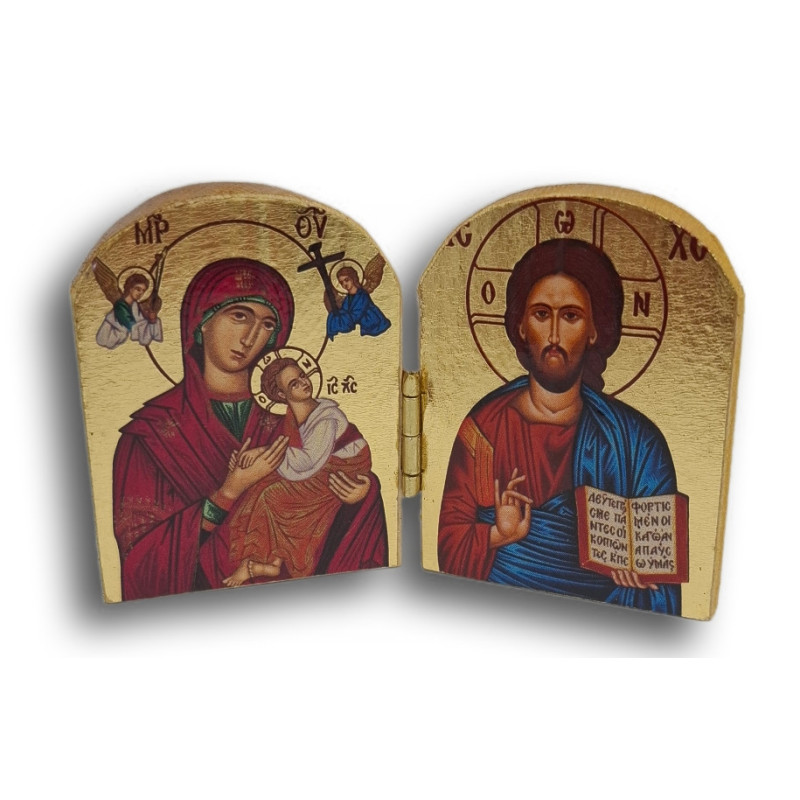 Dřevěný řecký diptych – Kristus Pantokrator a Panna Maria Ustavičné Pomoci