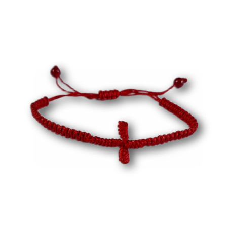 Červený náramek s křížkem – nastavitelný