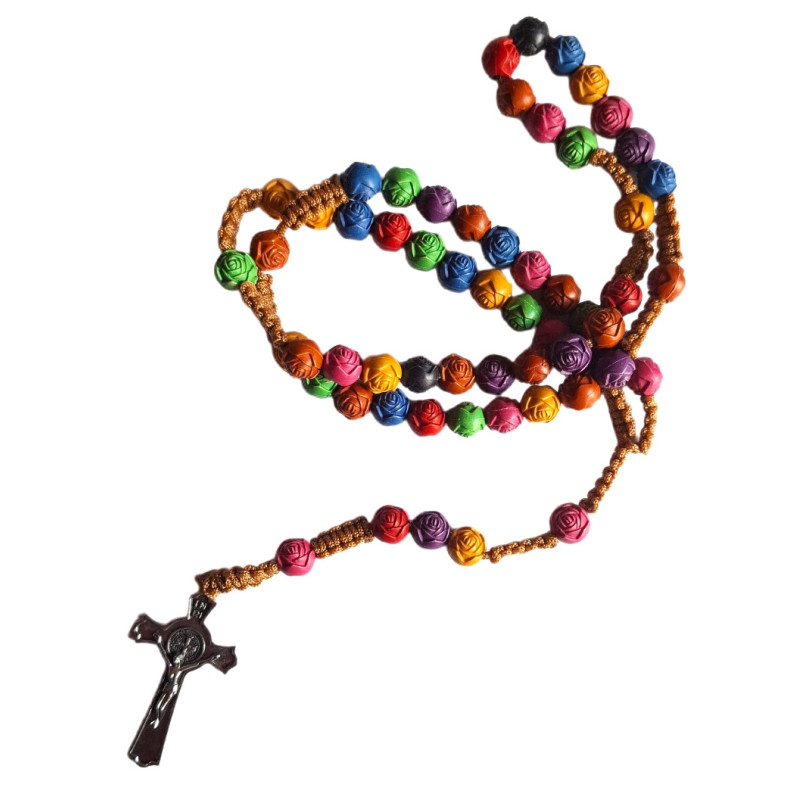 Duha modlitby – růžencový věnec s plastovými růžemi a kovovým křížem (50 cm)