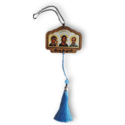 Dřevěný přívěsek do auta s ikonou Krista, Bohorodičky a sv. Mikuláše