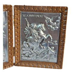 Kovový diptych – Panna Maria s Ježíškem & sv. Demetrios