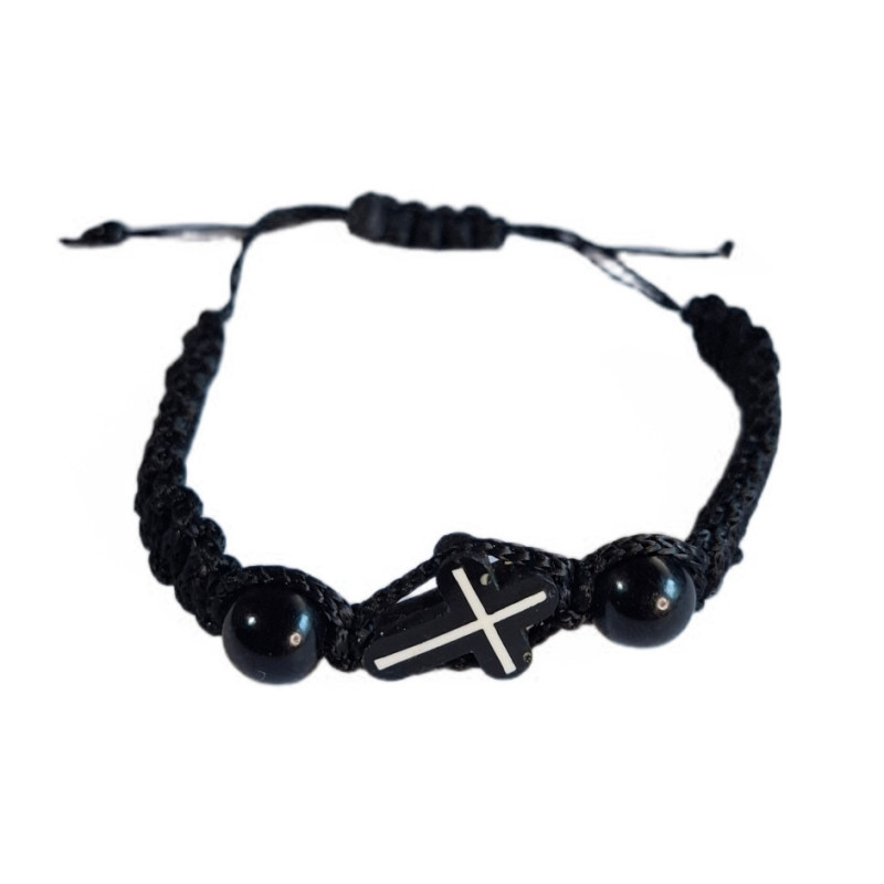 Kopie Černý Modlitební Náramek s Křížkem - Symbol Víry a Ochrany