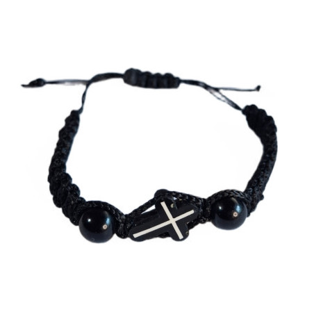 Kopie Černý Modlitební Náramek s Křížkem - Symbol Víry a Ochrany
