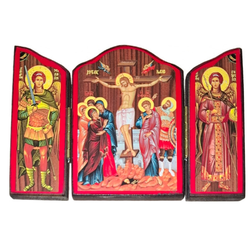 Kopie Triptych – Ukřižování Krista s archanděly (20 × 14 cm)