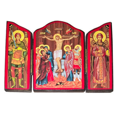 Kopie Triptych – Ukřižování Krista s archanděly (20 × 14 cm)