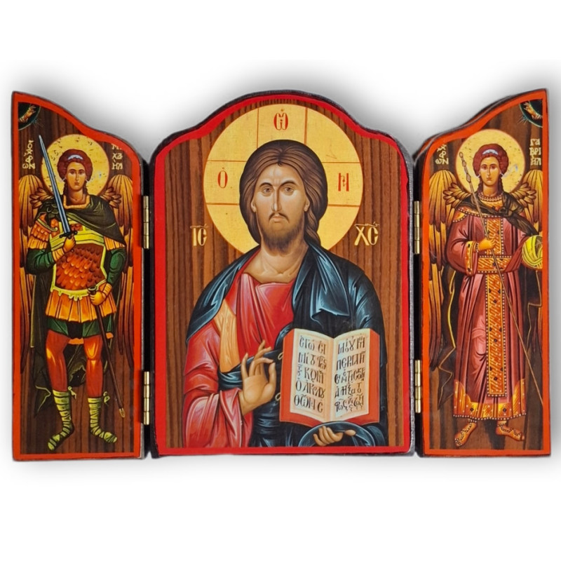 Dřevěný triptych – Kristus Pantokrator se sv. archanděly