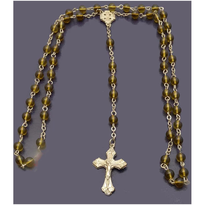 Zelený průsvitný korálkový růženec s křížem