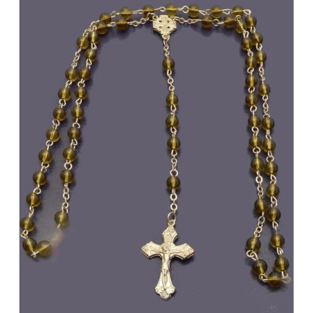 Zelený průsvitný korálkový růženec s křížem