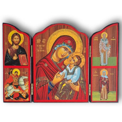 Dřevěný triptych – Panna Maria Matka Lásky se světci