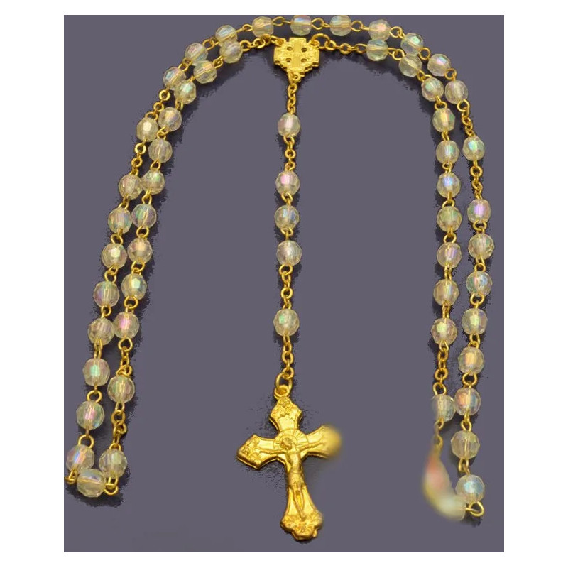 Průsvitný růženec s pozlaceným křížkem