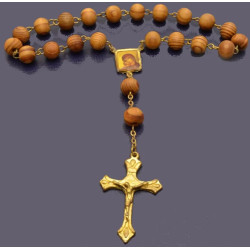 Dřevěný růženec s ikonou a pozlaceným křížem