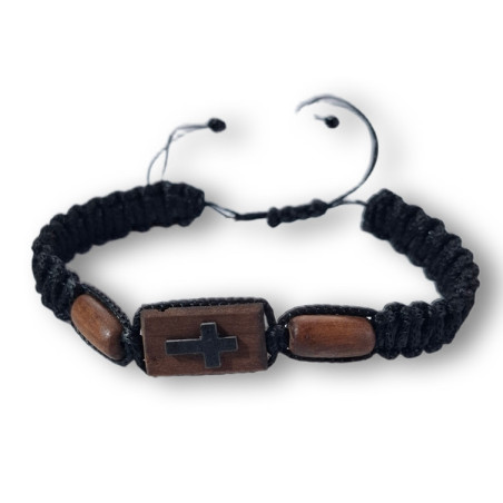 Řecký pravoslavný modlitební náramek s dřevěným křížem – ručně pletený, nastavitelný