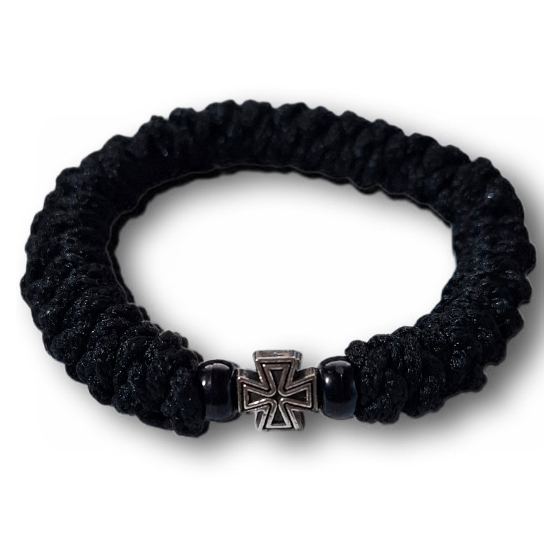 Ortodoxní modlitební náramek - Elastický, černý se saténem a černými korálky