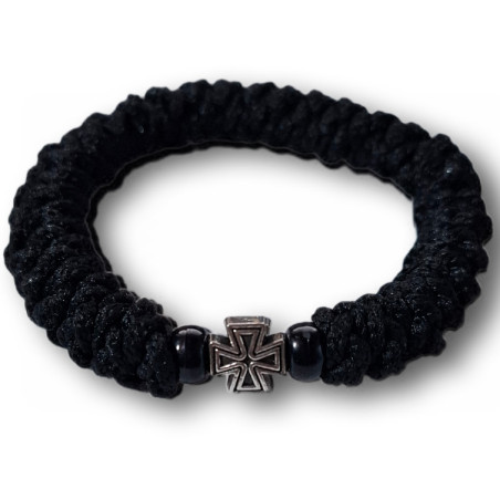 Ortodoxní modlitební náramek - Elastický, černý se saténem a černými korálky