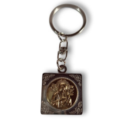 Klíčenka s medailonkem Panny Marie a sv. Kryštofa – stříbrno-zlaté provedení, oboustranný kovový přívěsek