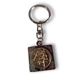 Klíčenka s medailonkem Panny Marie a sv. Kryštofa – stříbrno-zlaté provedení, oboustranný kovový přívěsek