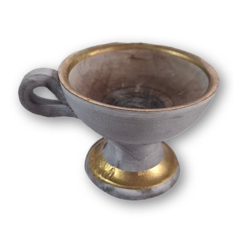 Ručně vyráběná keramická kadidelnice v šedé s matnou glazurou a zlatým lemem