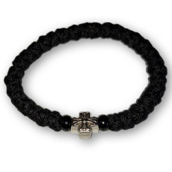 Ortodoxní modlitební náramek - Vlna, černý s křížkem a korálky