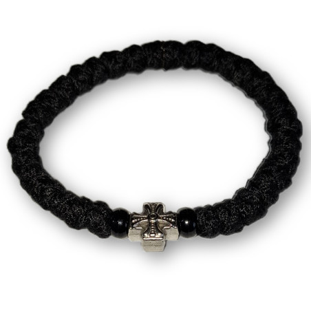 Ortodoxní modlitební náramek - Vlna, černý s křížkem a korálky