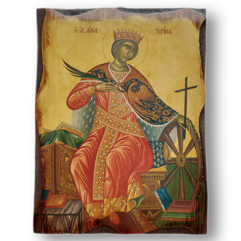 Ikona Svatá Kateřina Alexandrijská s vyřezávaným rámem