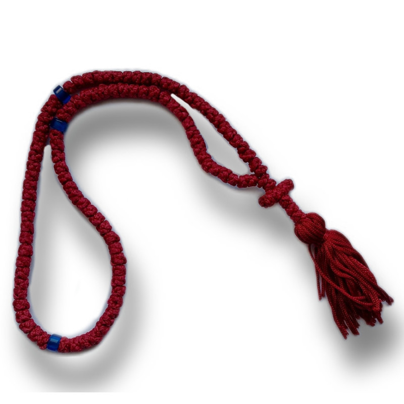 Čotky Komboskini 100 Uzlů, Červená s Modrým Korálkem, 35 cm