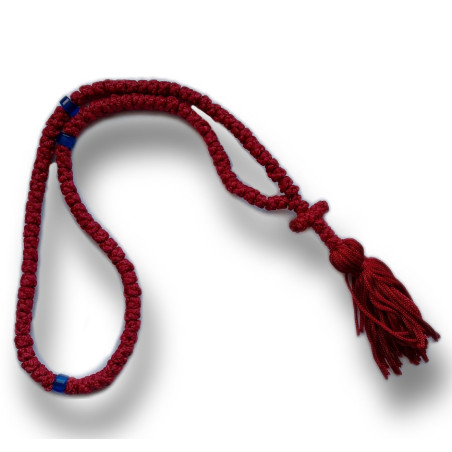 Čotky Komboskini 100 Uzlů, Červená s Modrým Korálkem, 35 cm
