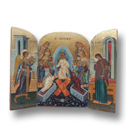 Triptych: Kristův sestup do podsvětí s archandělem Gabrielem a Pannou Marií