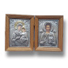 Diptych dřevěný s kovovými ikonami Krista a Panny Marie