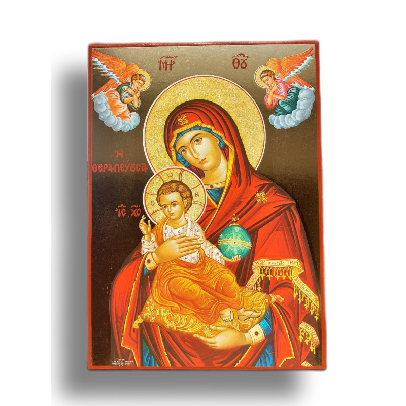 Ikona Panny Marie Uzdravitelky "H Therapeuthsa" s Pozlaceným Podkladem
